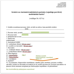 U27 izraksta aizpildīšanas paraugs ārstiem